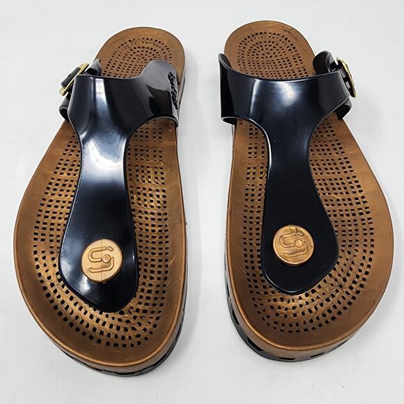 Sensi Sandals Women 9M Taormina Prestige Thong Sandal in Black and Gold Rubber - Picture 3 of 9